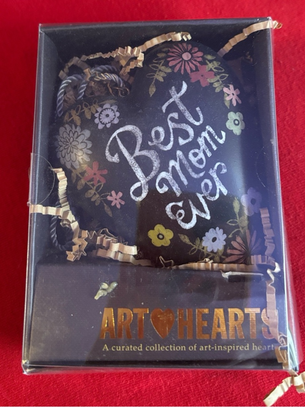 Art Hearts 'Best Mom Ever' Heart Ornament-Black with Floral Accents w KEY